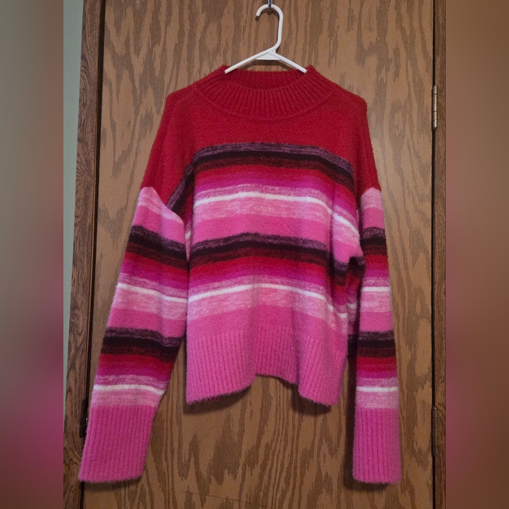 Nine West red/pink/white striped mockneck pullover sweater - size Large